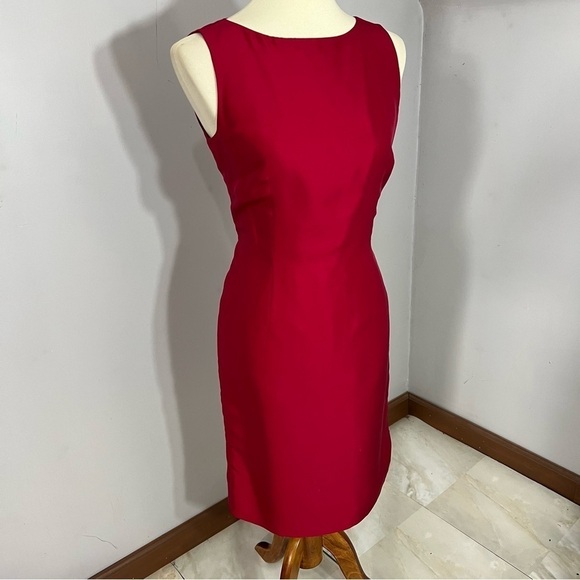 Vintage Talbots red silk midi dress and colorful plaid collarless blazer jacket - Picture 4 of 13